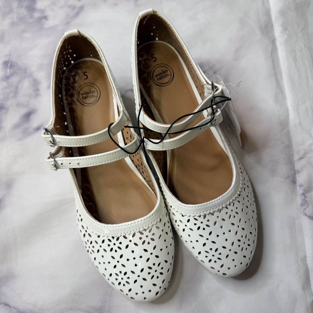 Wonder Nation Girls Double Strap Dress Shoes with Block Heels